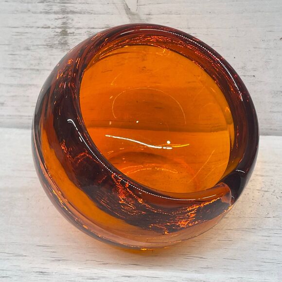Vintage Amber Persimmon Orb Shaped Viking Glass Ashtray Mid-Century Modern MCM - Picture 1 of 8